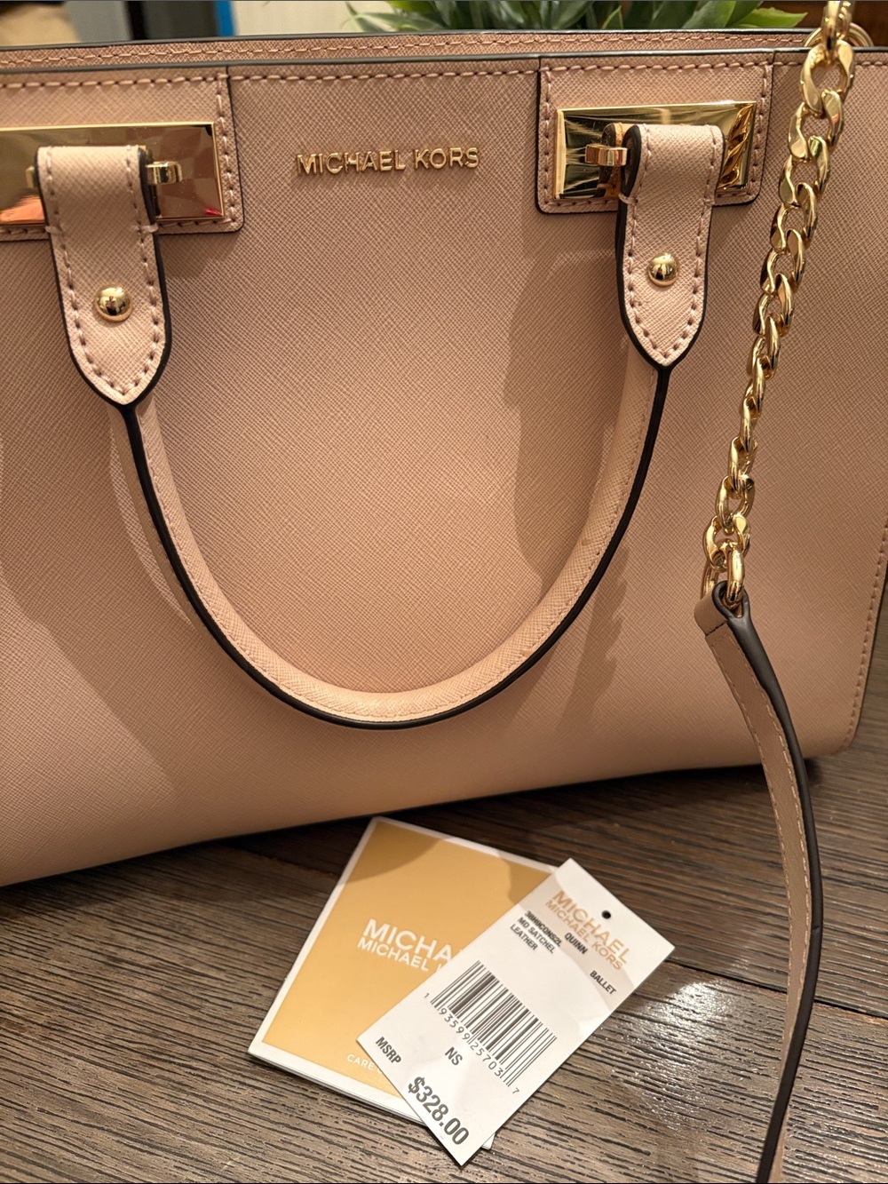 Michael Kors Blush Leather Satchel with Gold-Tone Chain Strap - Picture 6 of 6